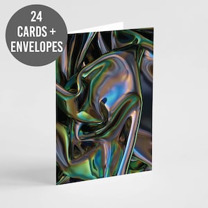Cartões de felicitações com redemoinhos holográficos abstratos - Conjunto em caixa com 24 cartões em branco com envelopes
