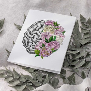 24 anatomische hersenen en bloemen wenskaarten + enveloppen | Blanco binnen roze Blush ivoor geestelijke gezondheid therapie notitiekaarten