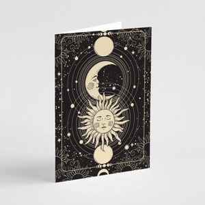 Cartes de voeux Soleil céleste et lune – Coffret de 24 cartes avec enveloppes | Lot de cartes de correspondance d'astrologie sorcière