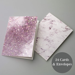 Lavendel Glitzer Marmor Grußkarten - Gedrucktes Glitzerdesign - Elegantes Box-Set (24 Karten)