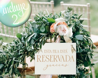 Set of 2 Spanish Reserved Row Signs, Elegant Reserved Wedding Seating Banners, Esta Fila Está Reservada x 2