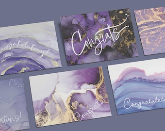 24 Pack Purple Marbled Congratulations Cards, Elegant Celebration Stationery, Lavender Watercolor Abstract Greeting Cards