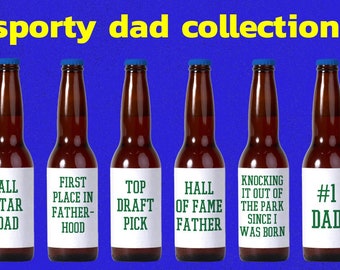 Vaderdag Sportieve Papa Bierfles Etiketten Collectie – Atletische thema-stickers voor papa's cadeau