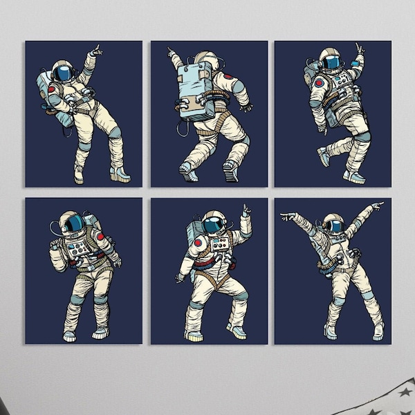 Set of 6 Astronaut Wall Prints 8x10 – Space-Themed Artwork, Full Bleed Trimmed Posters, Actual Prints Ready to Frame