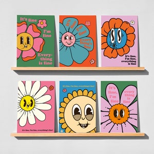 Paquet de 24 cartes de voeux « Tout va bien, je vais bien, tout va bien », cartes de correspondance marguerites coquines, ensemble de papeterie Flower Power