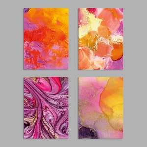 Conjunto de 24 cartões de arte abstrata vívida - papelaria com texturas e cores ricas em pintura