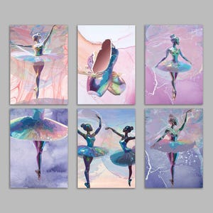 Biglietti d'auguri con ballerina iridescente - Set di 6 disegni vuoti in confezione da 24 con buste, ballerine eleganti, tutù e scarpe da punta, danza