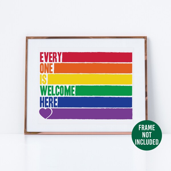 Inclusion Poster Everyone Is Welcome Here Wall Print LGBT Pride School Office Uni Dorm Wall Decor Rainbow Lesbian & Gay Flag Design 8117