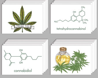 24-Pack Scientific Cannabis Thank You Cards, Dispensary Appreciation Notes, Science of Marijuana Stationery Set