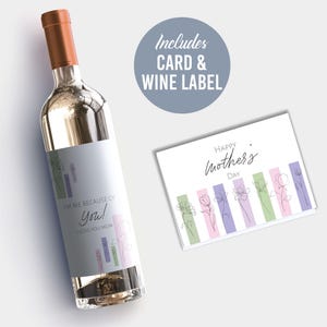 Geschenkset für Muttertagskarte und Weinetikett - I’m Me Due of You, Sentimentale Blumengrußkarte mit Umschlag, wasserfestes Weinetikett