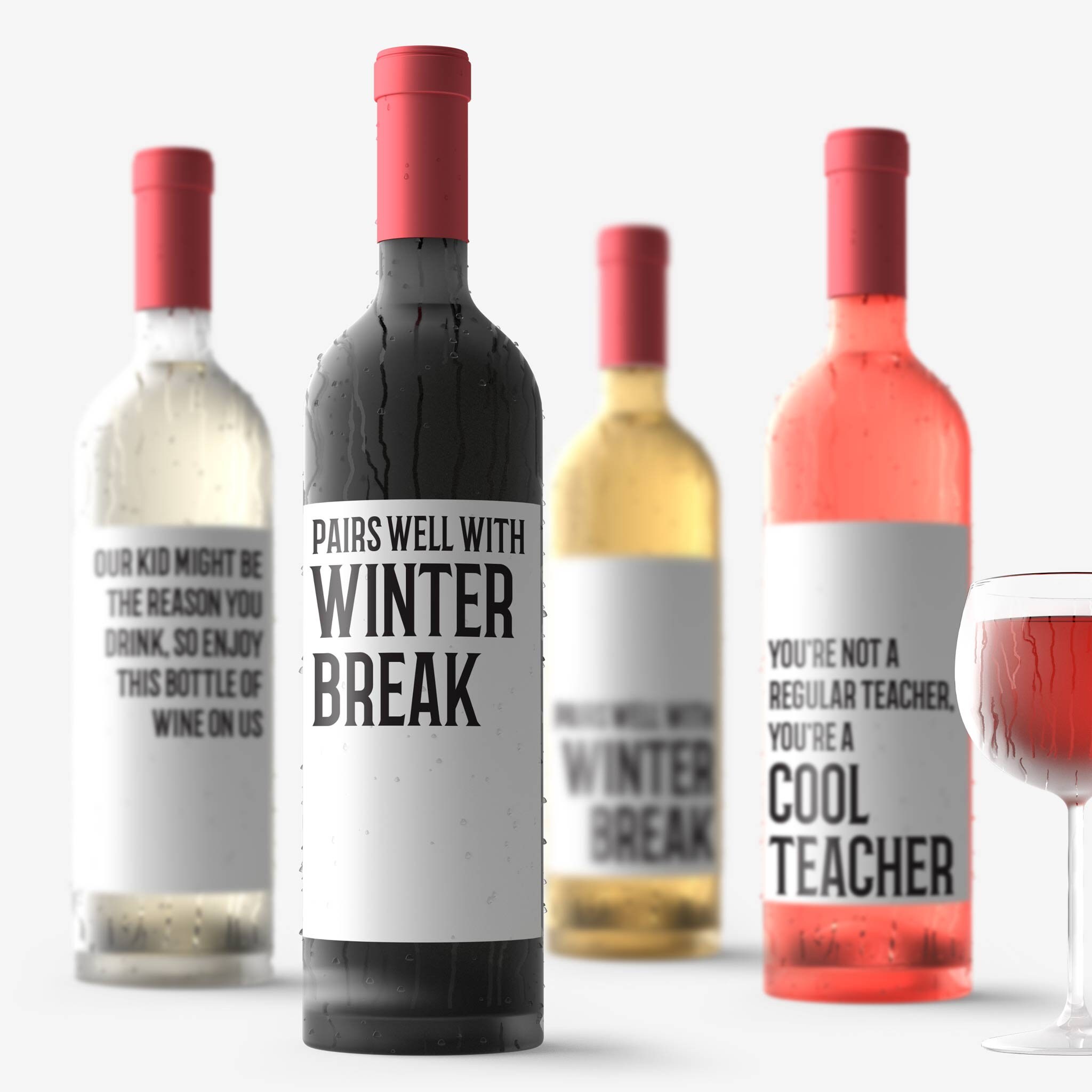 Funny Teacher Holiday Wine Labels 4 Pack of Wine Bottle Etsy