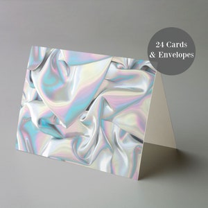 Cartões de felicitações holográficos prateados – Design 3D Trippy – 24 cartões e envelopes de alta resolução