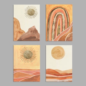 Biglietti d'auguri moderni con sole del deserto e arcobaleno - Set di 24 biglietti vuoti con buste (4 design unici)