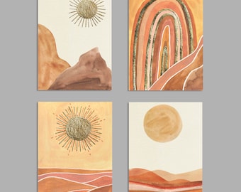 24 Modern Artistic Sun Greeting Cards in 4 Boho Designs with Envelopes RR4 6861