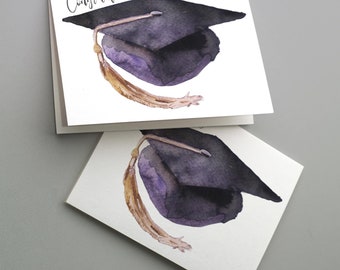 24 Congratulations Cards Graduate Watercolor Purple Black Grad Cap High School College Cards Blank Inside Envelopes 6163