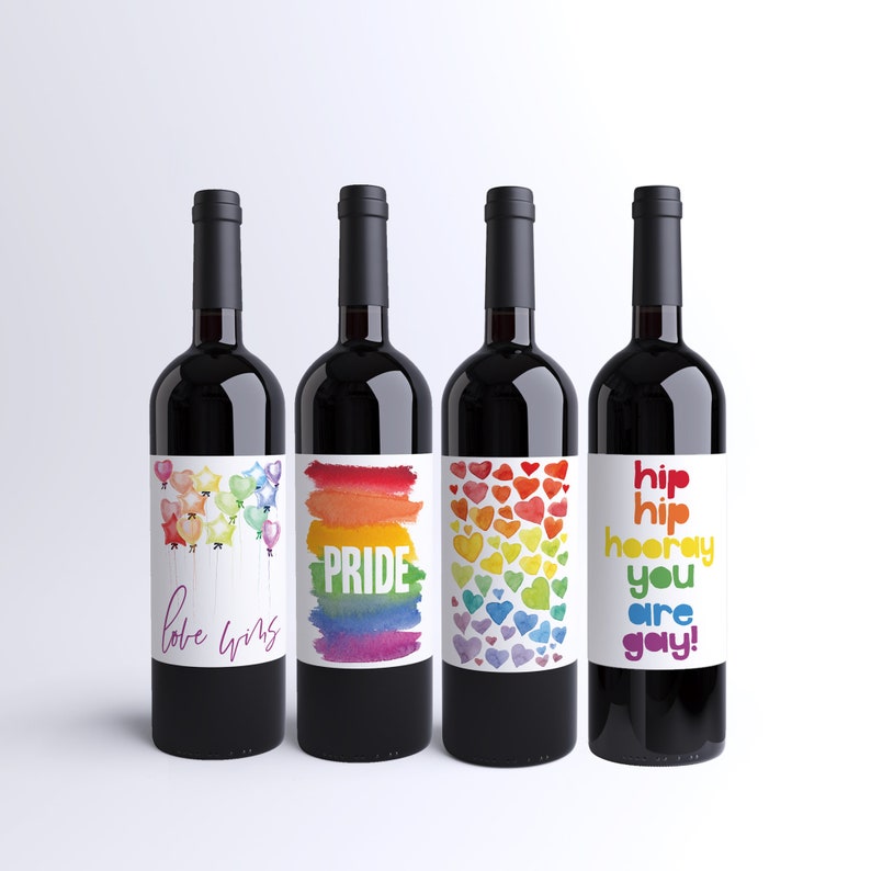 Gay Pride Wine Bottle Labels 4 Pack of Love Wins LGBTQ Etsy