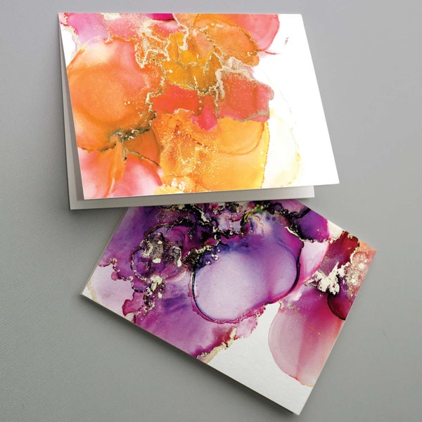 24 All Occasion Cards Rainbow Colors Bright Watercolor Marbling Thank You Cards Blank Greetings + Envelopes 6309