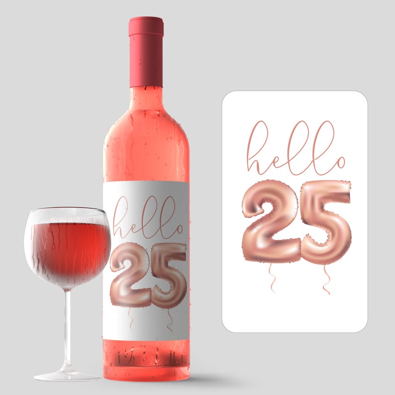 4 Pack 25th Birthday Party Wine Labels Rose Gold Balloon Etsy UK