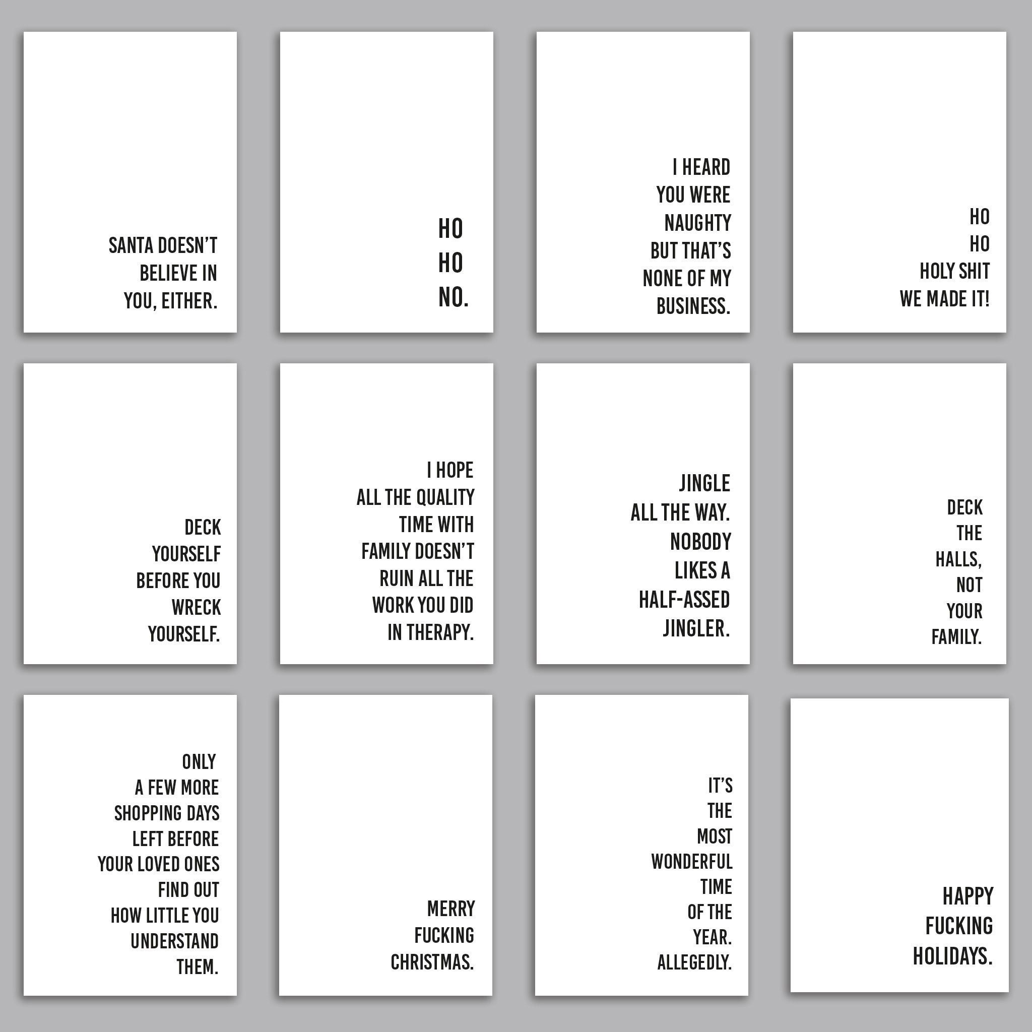 24 Sarcastic Christmas Cards in 12 Funny Modern Holiday Designs + Envelopes RR3 6955