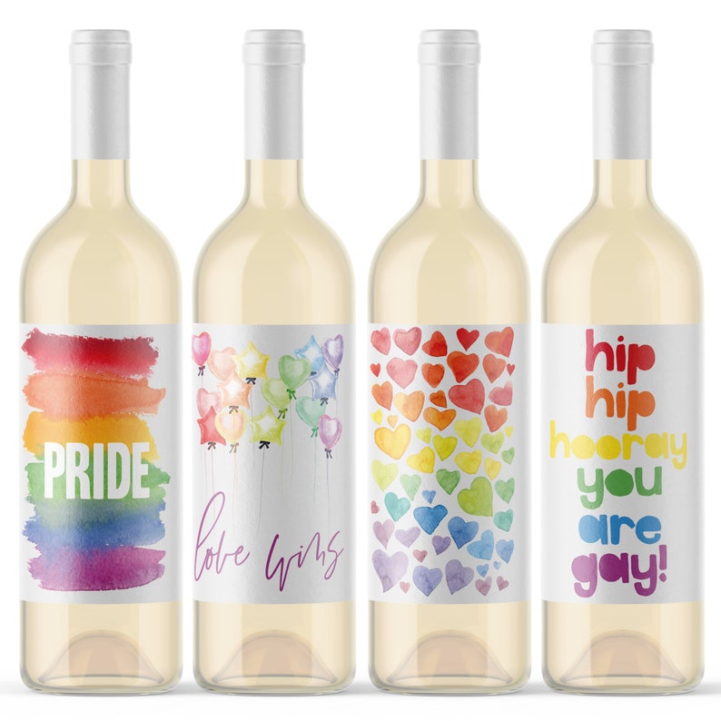 Gay Pride Wine Bottle Labels 4 Pack of Love Wins LGBTQ Etsy
