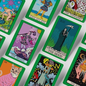 Deck d'Oracle inspiré du Tarot | Jeu de 16 cartes colorées impertinentes et originales | Cadeau unique pour les amateurs de tarot