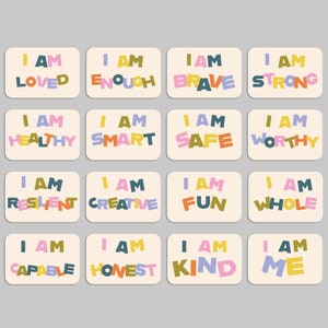 16 cartes d'affirmations positives colorées pour enfants - Booster l'estime de soi, renforcer la confiance en soi et outils de bien-être émotionnel - Citations I Am