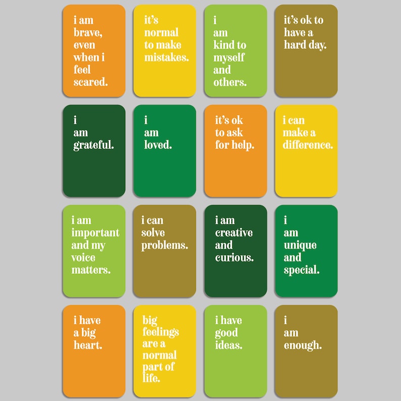 Mental Health Affirmation Cards for Kids - Colorful Deck of 16 Positive ...