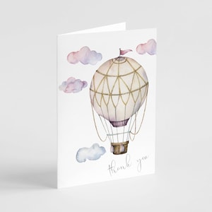 24 roze bedankkaarten met heteluchtballon + witte enveloppen Sweet Girly-wenskaarten voor kinderen Verjaardagskaarten met dank aan blanco binnenkant