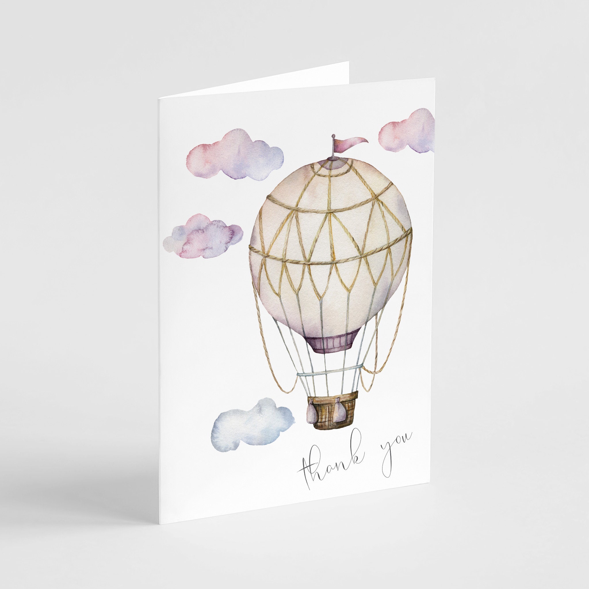 24 Pink Hot Air Balloon Thank You Cards + White Envelopes Sweet Girly Greeting Cards for Kids Birthday Gratitude Note Cards Blank on Inside
