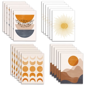 24 Cartes de vœux vierges Boho modernes Orange Soleil & Lune Zodiaque astrologique Neutre Toutes les occasions Cartes de notes 6658