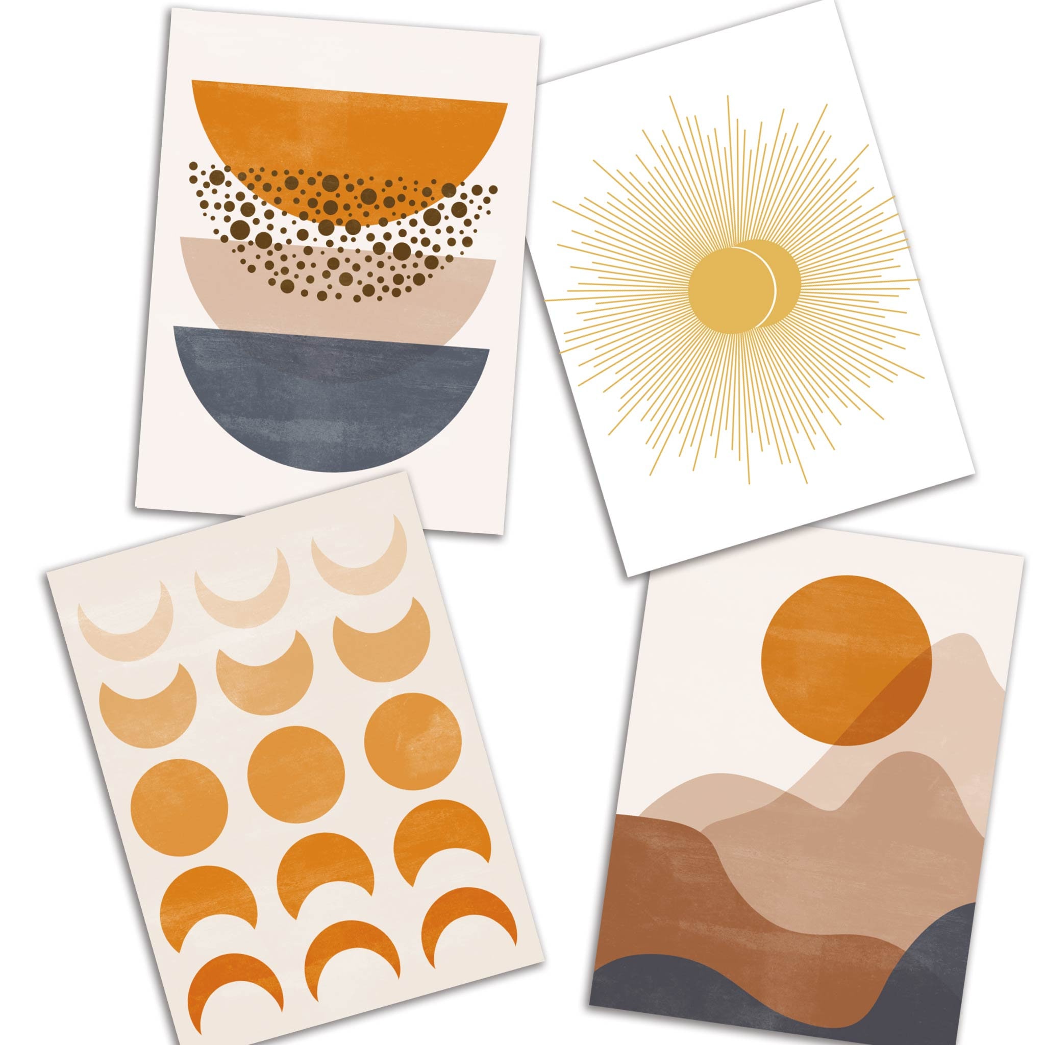 Boho Chic Sun & Moon Greeting Cards in 4 Modern Desert Styles, 24-Pack Blank Astrology Notecards, Bulk Pack Set of Cards for Any Occasion