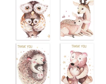 Adorable Baby Animal Thank You Card Set - 24-Pack, 4 Assorted Designs