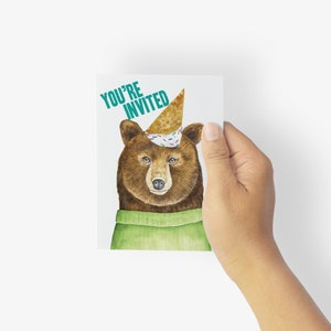 Niedliche Bären-Partyeinladungen - lustiges Postkarten-Set mit 32 Karten zum Thema Wildtiere für Kinderfeiern