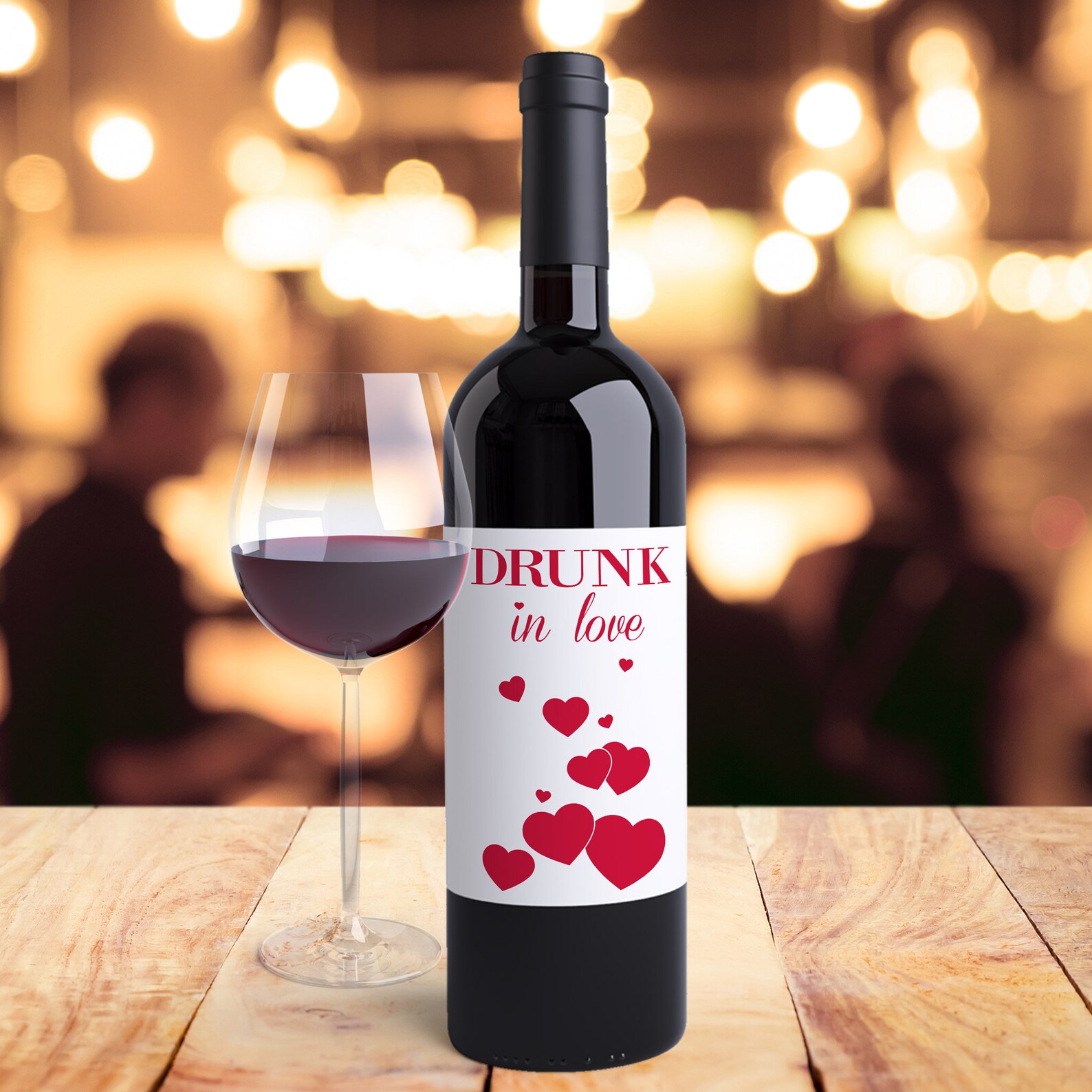 Romantic Wine Bottle Label Drunk In Love with Red Hearts Etsy