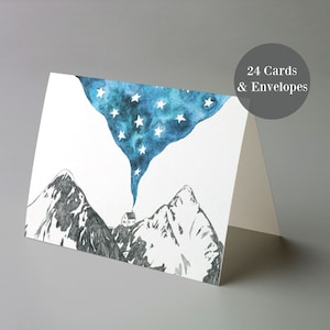 24 Winter House In Mountains Greeting Cards + Envelopes | Mountain Peek Snow Cap Cabin Stars All Occasion 6723