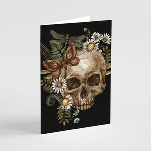 Cartões de felicitações de bruxaria e caveira - Cartões de notas de magia negra terrosa com borboletas florais - Conjunto de caixa com 24