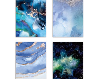 24-Pack Abstract Blue Watercolor Art Cards, Cosmic and Oceanic Greeting Collection