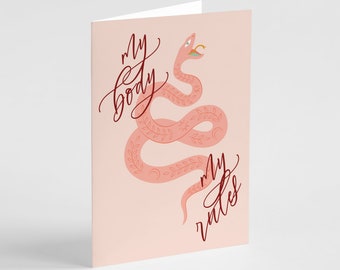 24-Pack Empowerment Greeting Cards "My Body My Rules" Serpent Design Stationery Set with Envelopes