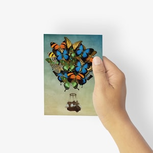 Cartões de felicitações coloridos de balões de ar quente e borboletas - Conjunto de caixa inspirado em aventuras com 24 cartões em branco com envelopes