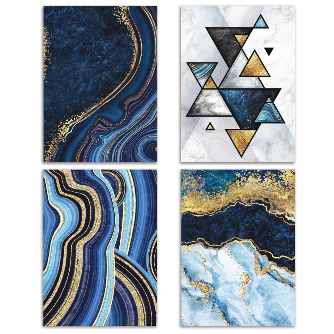 24 Blue Agate Greeting Cards Set - Marble Watercolor Note Cards for All ...