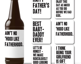 Paquet de 6 étiquettes de bouteilles de bière « Baby Daddy » pour la fête des pères - Messages amusants et ludiques pour le partenaire