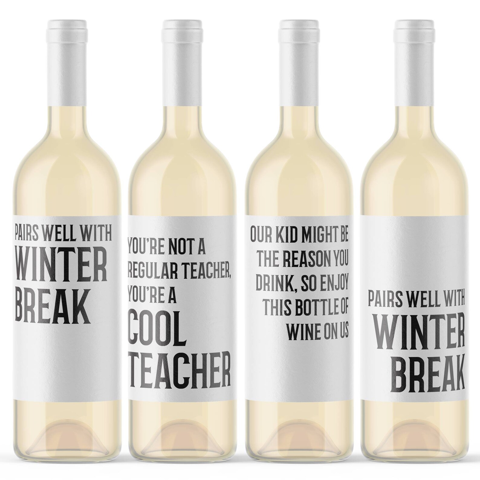 Funny Teacher Holiday Wine Labels 4 Pack of Wine Bottle Etsy