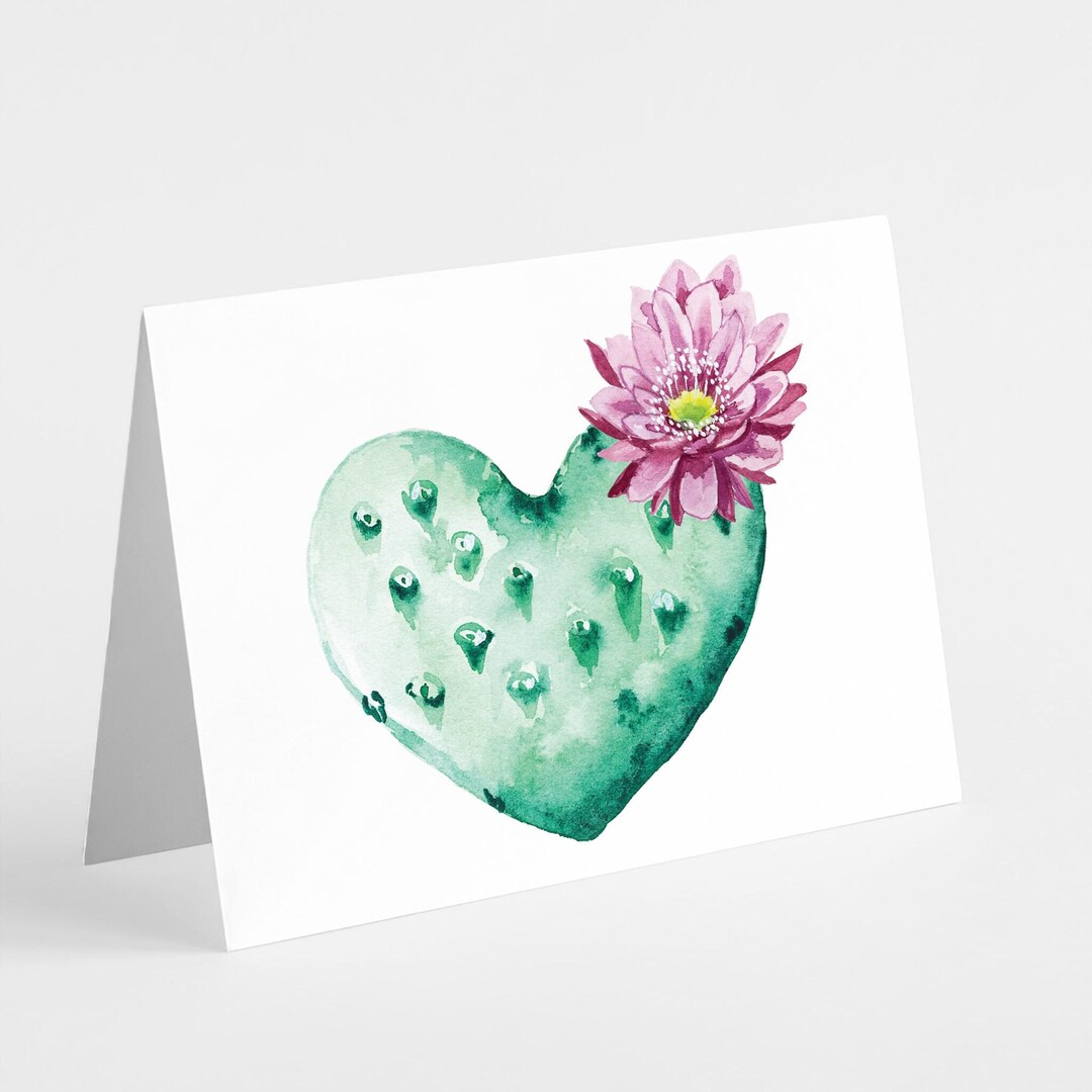 24-pack Watercolor Cactus Heart Greeting Cards, Blank Inside for All ...