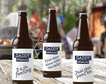 Daddy Milestones Beer Labels | New Dad Baby Shower Gift Set
