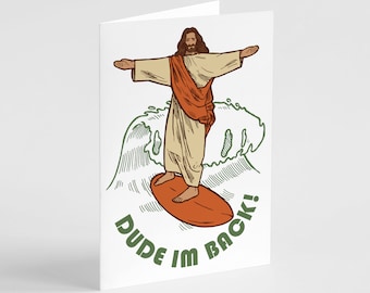 24 Jesus Dude I'm Back Easter Cards + Envelopes | Funny Surf Resurrection 6000