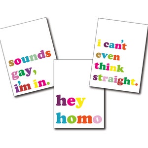 Cartões de felicitações do orgulho LGBTQ - Conjunto de 24 cartões de nota em branco com envelopes | Texto arco-íris, sons gays, comunidade gay