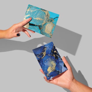 Tarjetas de felicitación abstractas con tinta de alcohol: juego en caja de 24 tarjetas con notas con brillo impreso en mármol y metalizado con sobres