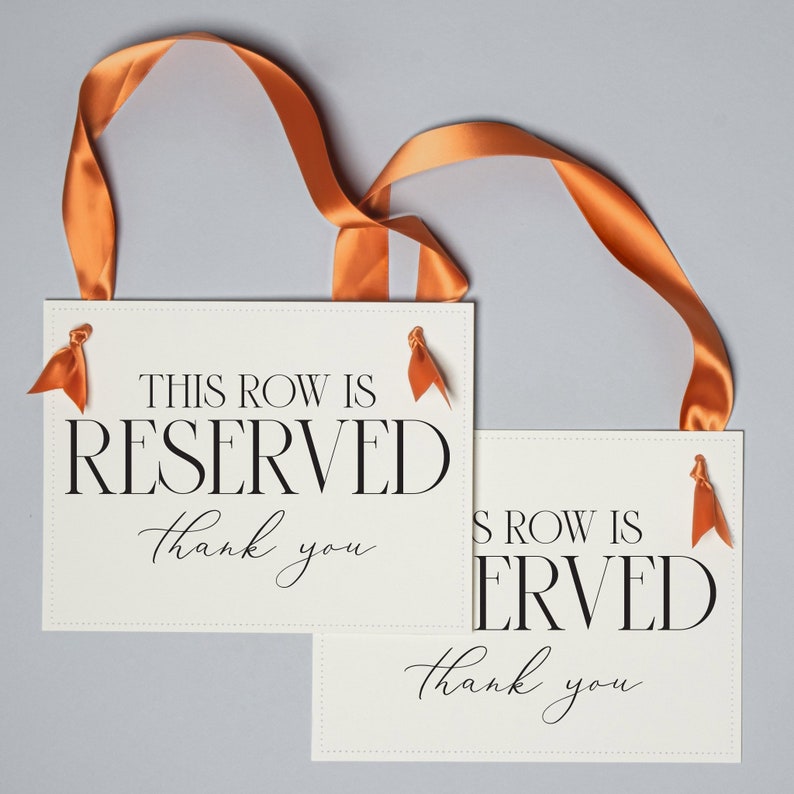 2 Reserved Signs for Wedding Chairs or Church Pews This Row Is Reserved Thank You Ceremony Event Seating 3063 image 1