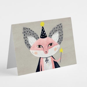 Magical Fox Party-wenskaarten - doosset van 24 blanco kaarten met enveloppen - briefpapier met schattige stripfiguur van de tovenaar