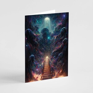 Cosmic Gateway Sympathy Cards Set of 24 - Uplifting Celestial Art for Comfort & Condolences, Spiritual Stairway to Heaven Notecards